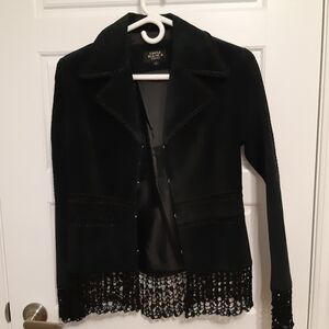 Vintage Black Suede Leather Jacket with frills size M
